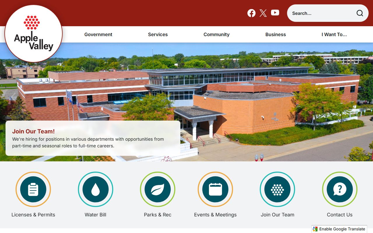 Apple Valley city website showing police department and public safety resources for recent bookings