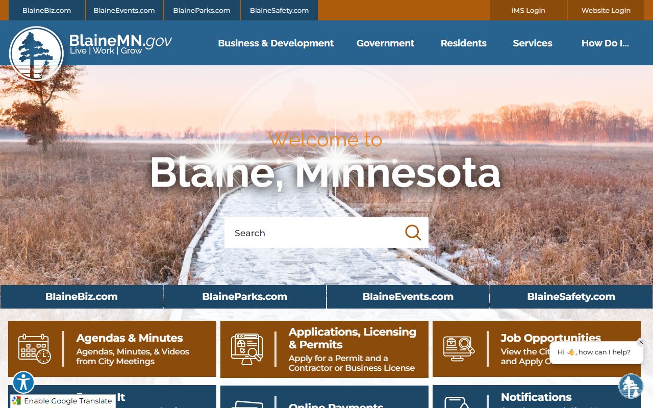 Blaine city website resource page for police department and recent booking information