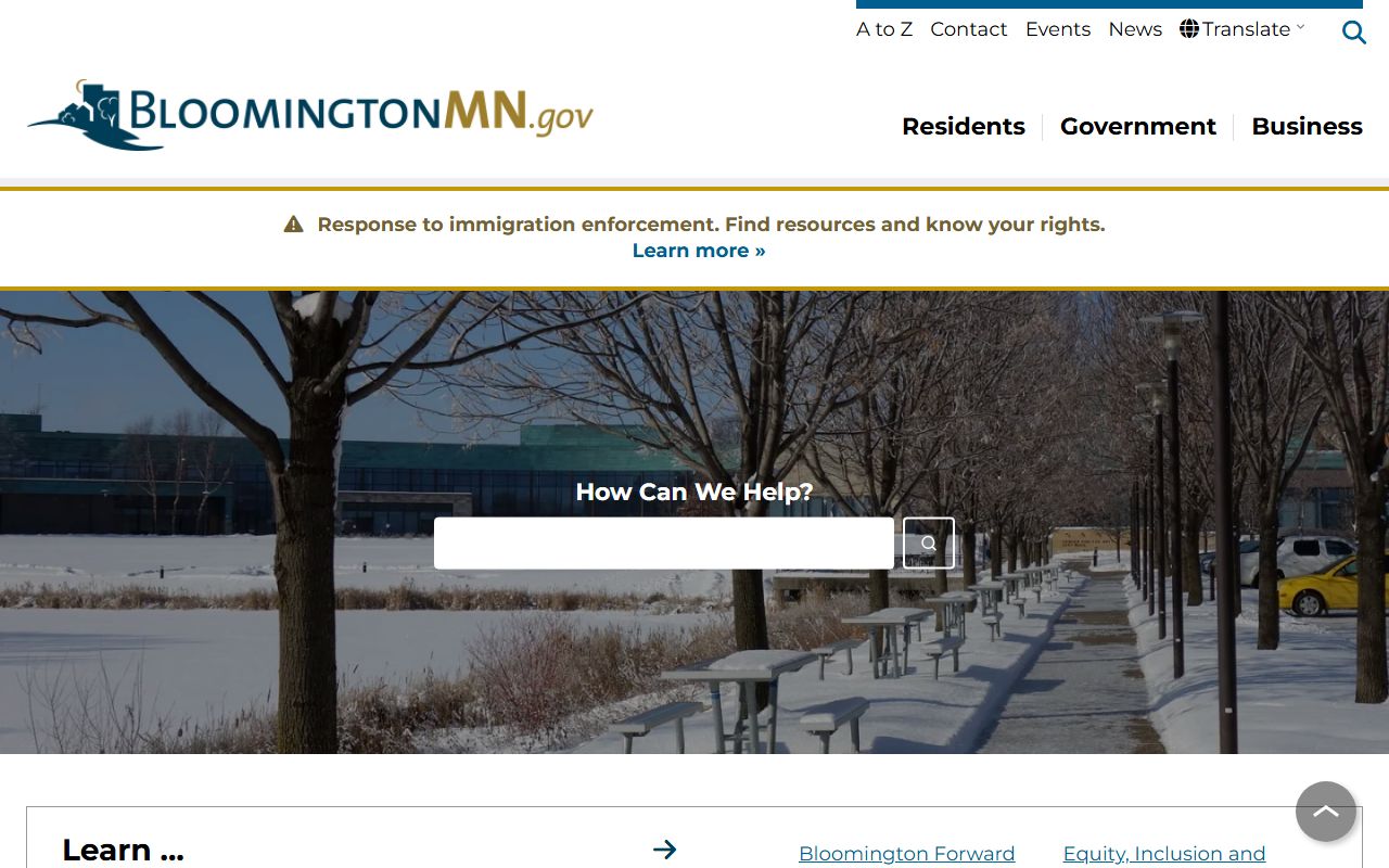 Bloomington city website with police resources and booking ledger information
