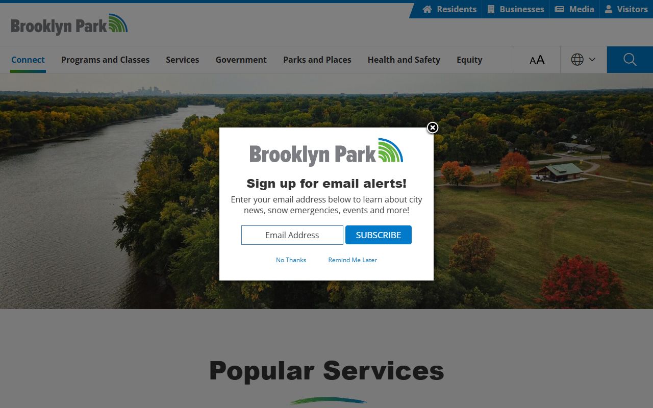 Brooklyn Park city website with police resources and booking record information