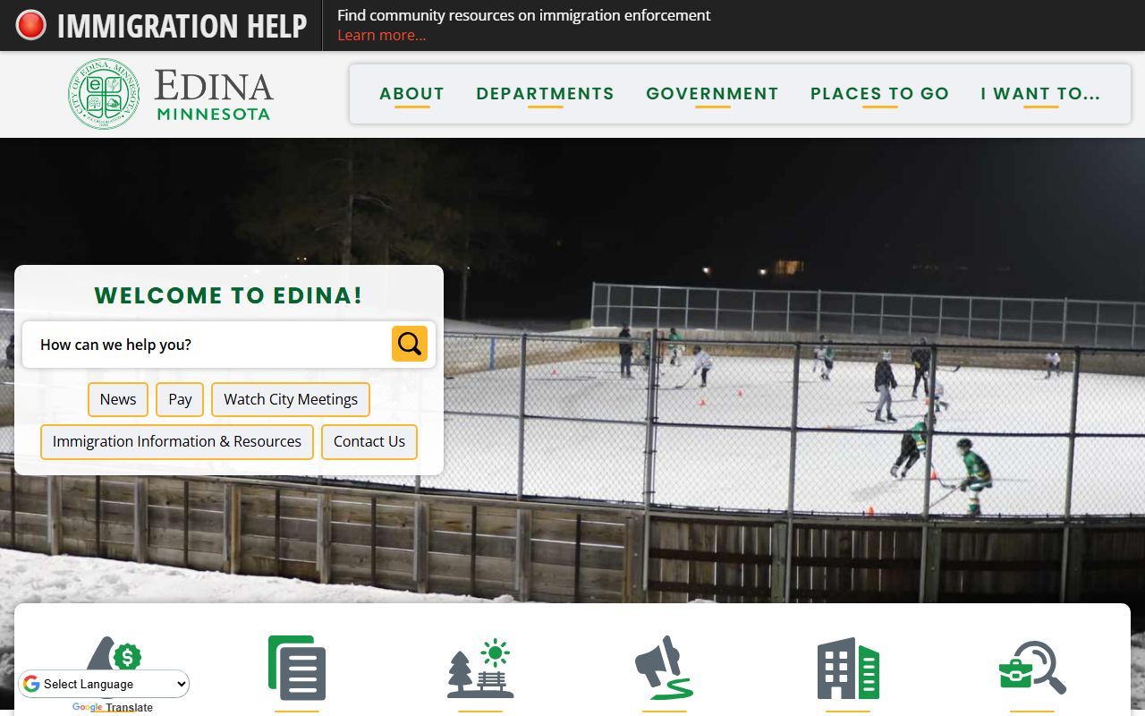 Edina city website showing police department and public safety resources for recent bookings