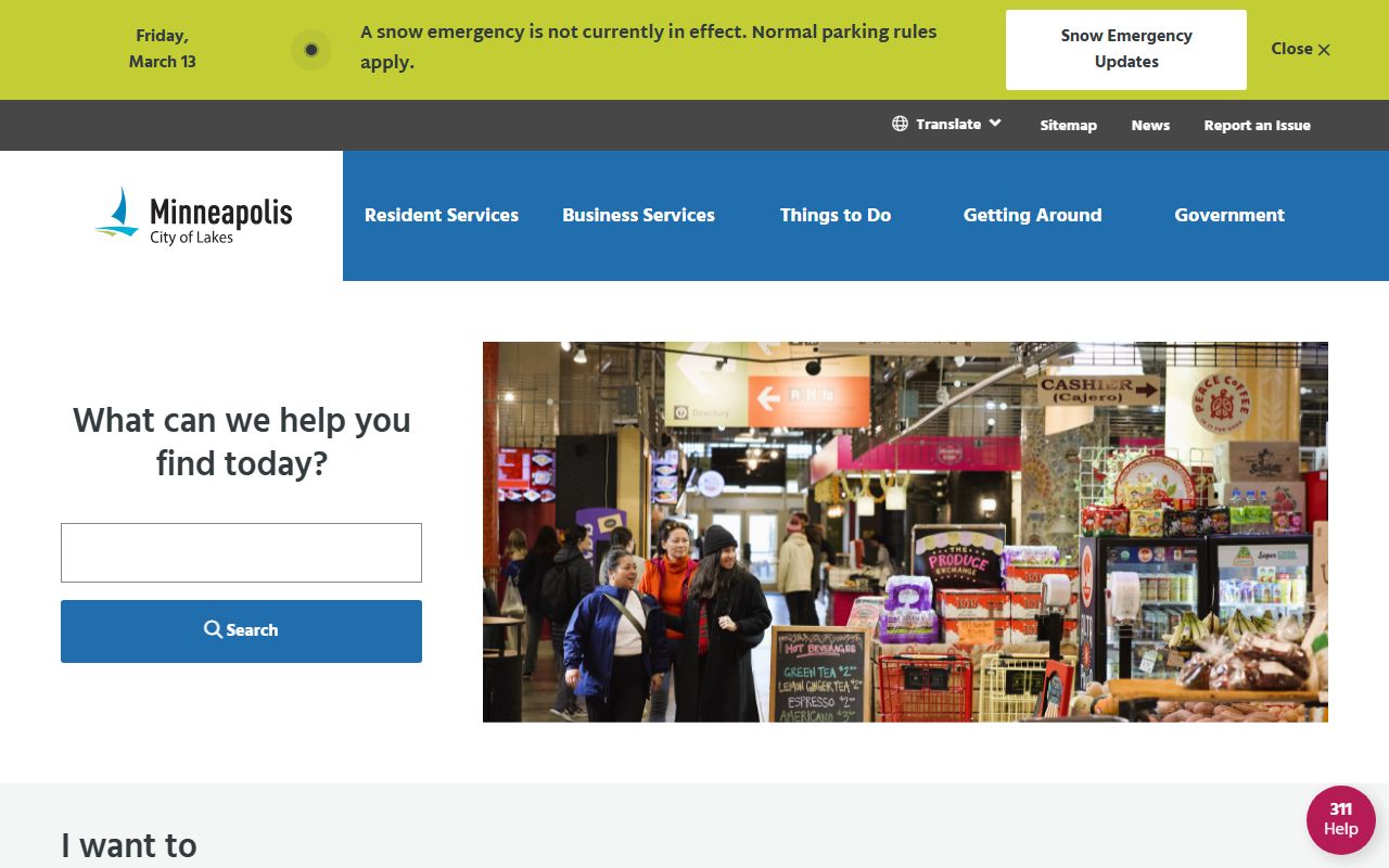 Minneapolis city website homepage for public records and resident services