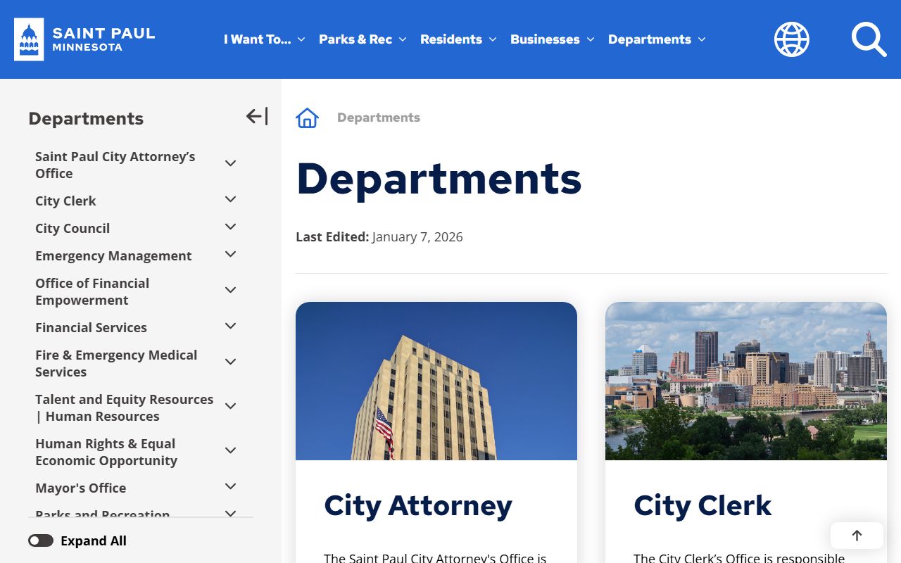 St. Paul city departments page with police and public records resources