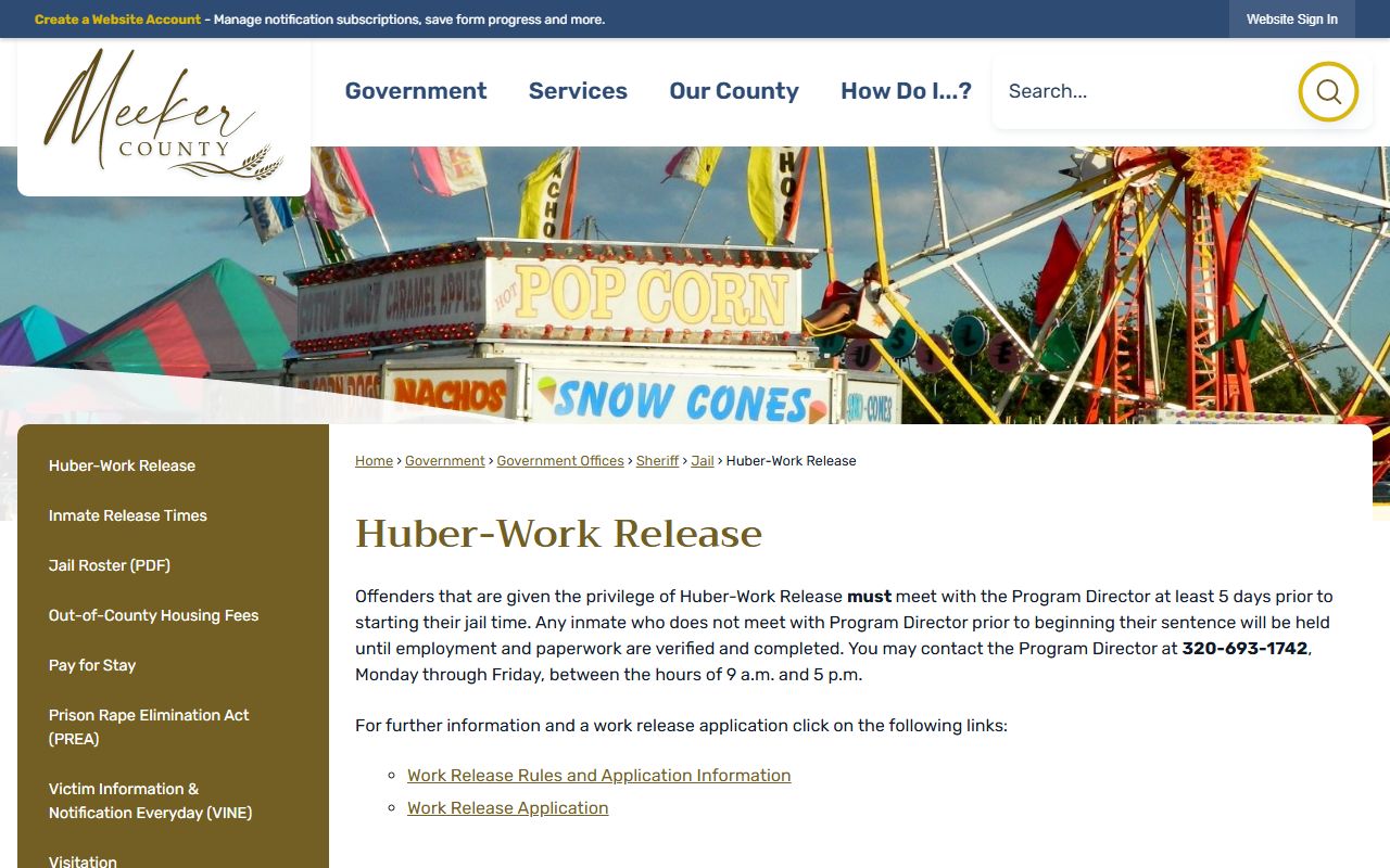 Meeker County inmate information page covering jail policies and recent bookings